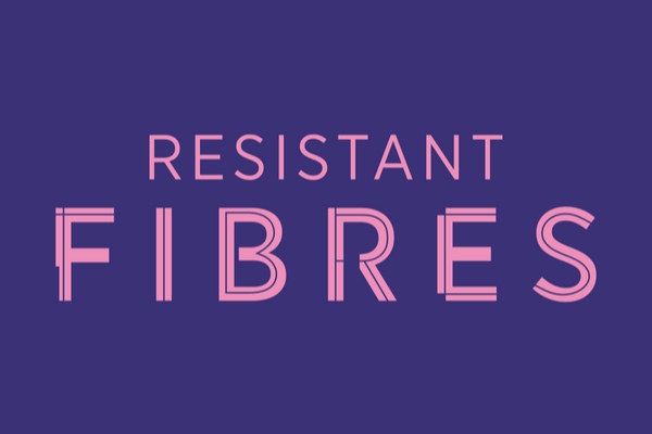 “Resistant Fibres” are written in all-caps in soft pink on a purple background.