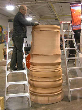 Steven setting up Michael Snow’s Core (1982-84) in the Art Bank sculpture area